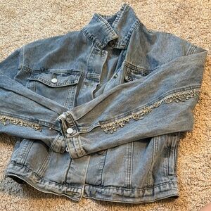 Stylish Denim Jacket with Lace Detail
